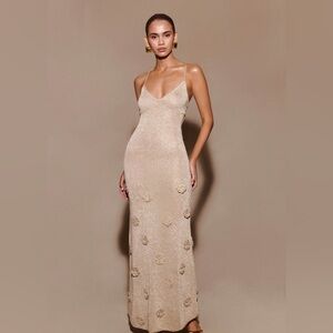 Meshki Suki Metallic Knit Maxi Dress - Gold, Size: XS